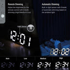 KOSUMOSU Digital Clock 3D LED Wall Clock for Living Room Decor 9.7" Alarm Clocks Black Clock Wall Decor Digital Wall Clock,Remote Control/Dimmer/Date/Temperature