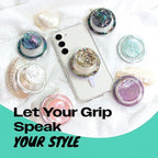 OnTheGrip Cute Natural Seashell Design Round Shape Collapsible Mobile Phone Grip Stand Holder for Smartphone Tablet Cell Phone Accessory (Violet)