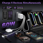USB C Fast Wall Charger Block, 2Pack 60W USBC Charging Cubes, 5-Port PD+QC Power Adapter Multiport Brick Type C Box Plug for Phone 16/15/14/13/12/11/Pro Max/Plus, Pad Mini/Pro/S25/S24-White+Black
