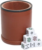 Leatherette Dice Cup with Poker Dice, Felt Lining Quiet Shaker for Playing Yahtzee/Farkle/Liars Dice,