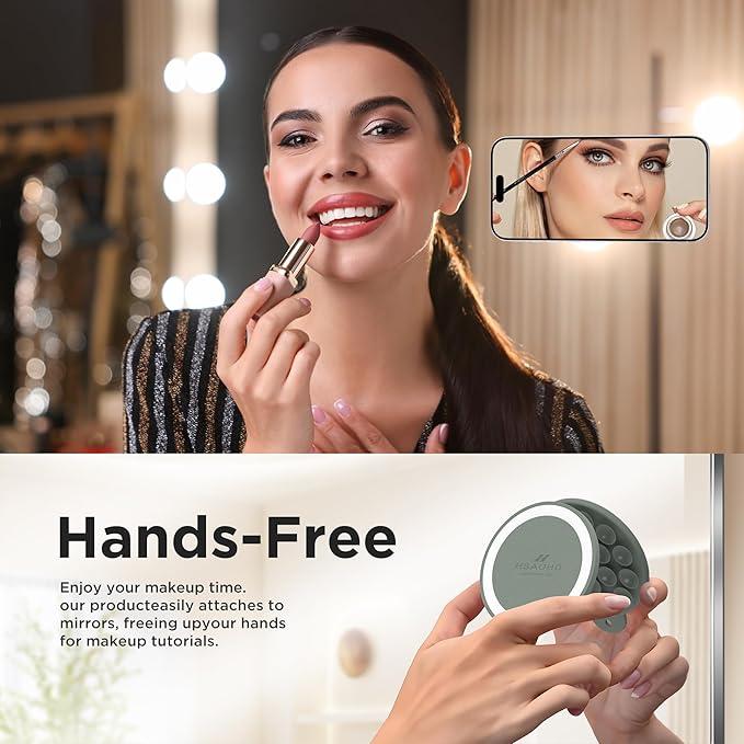 Magnetic Suction Cup Phone Mount for MagSafe Case, Silicone Hands-Free Phone Grip Holder for iPhone and Android, Mirror Shower Phone Stand for Makeup FaceTime Gym Kitchen Bathroom, Calke Green