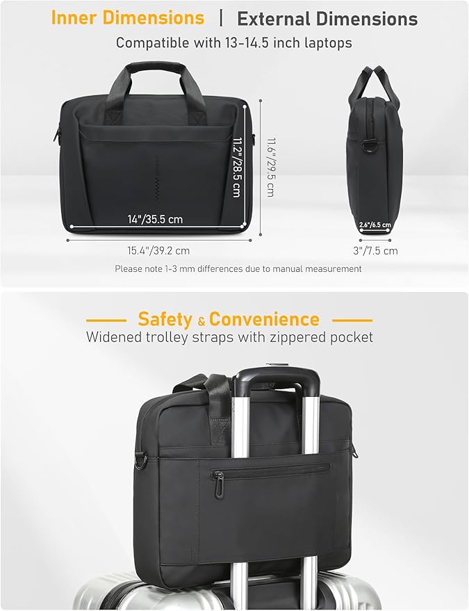 13-14 Inch Laptop Shoulder Bag Business Briefcase Water Resistant Computer Messenger Bags Compatible with MacBook Pro 14, MacBook Air 13 M4, HP, Dell, ASUS Notebook, Black