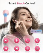 Wireless Earbuds Bluetooth 5.3 Headphones, 40Hrs Playback Stereo Ear Buds with LED Display Charging Case IPX7 Waterproof in-Ear Earphones with Mic for Phone Tablet Laptop Sports, Pink