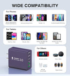 [2Pack] 50W USB C Plug,5-Port Fast Charger Block PD+QC Cube Wall Charging Box Brick for iPhone 16/15/14/13 for Samsung Galaxy S24/S23/S22/S21+/S21 Ultra, Magsafe Wireless Charger,(Purple)