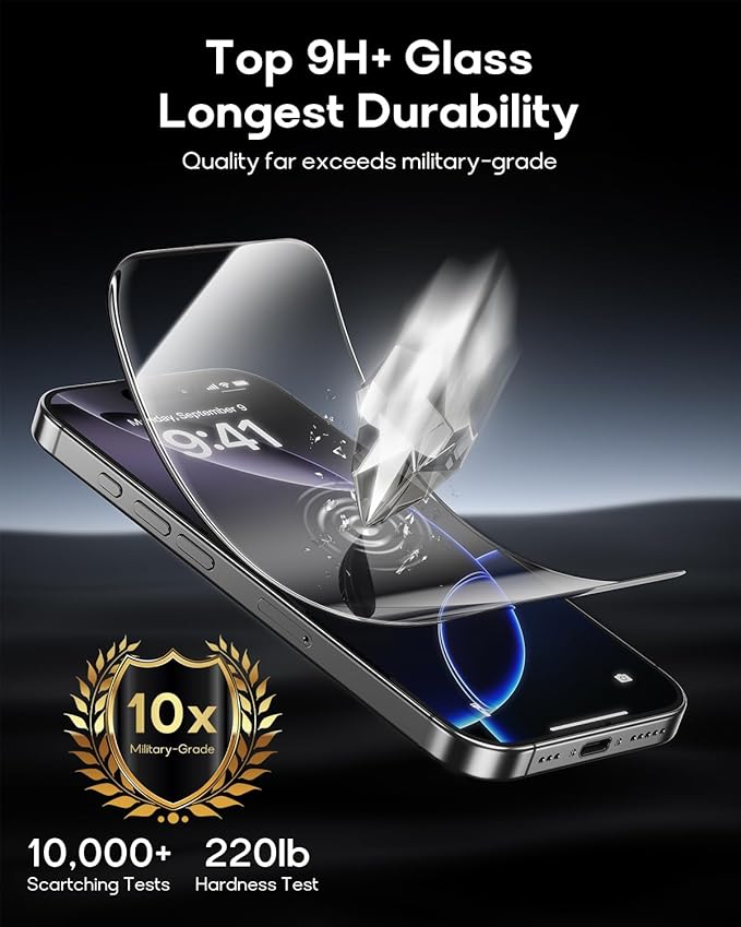 3 Pack for iPhone 16 Tempered Glass Screen Protector:9H+ Durable, Auto Positioning, Bubble Free, High Definition, Easy Installation