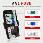 Fused Power Distribution Block Car Audio 4 Way MIDI(Mini-ANL) 12V Fuse Block with Red LED Indicator, 0/4 Gauge Input 4/8 Gauge Output for Auto Marine UTV