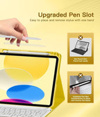 for iPad 10th Generation Case with Keyboard 10.9 Inch 2022/iPad (A16) 11th Gen 11 Inch 2025 - Magnetic Detachable Keyboard, Stain Proof Cover, Smart Folio Case with Pencil Holder - Yellow