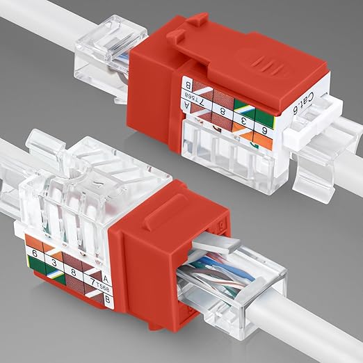Everest 45° Angled RJ45 Cat6 Keystone Jacks 20-Pack in Orange - Slim Profile Female RJ45 Connectors - Cat 6 Keystone Jack - Compatible with 45° Angled Speed Termination Tool - 45Term (B0BL3GS7ZY)