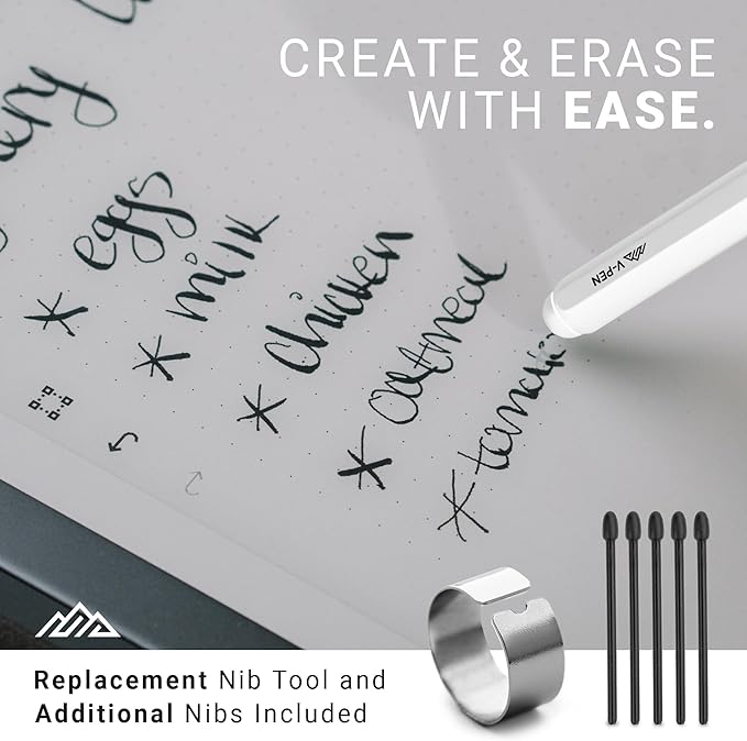 V-Pen EMR Stylus Remarkable 2 Pen Replacement with Digital Eraser + 5 Tips | 4096 Pressure Level Sensitivity & Palm Rejection | Digital Pen Marker Plus Compatible Kindle Scribe & Tablet Pen | White