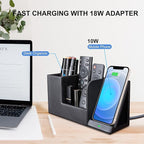 Wireless Charger with Desk Organizer, Wireless Charging Station for iPhone 13/13 Pro Max/13 Pro/12 Series/11/XS Max/XR/X/8Plus/SE 2, Wireless Charging Stand with Leather… (Black L)
