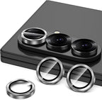 for Samsung Galaxy Z Fold 7 Camera Lens Protector, Individual Metal Ring Tempered Glass Lens Cover, [Strong Adsorption] Scratch Resistant Ultra-Thin HD Clear Lens Cover, 1 Set-Black