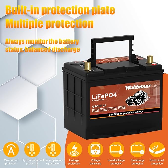 High Performance Lithium Car Battery - G24 12V 60AH with 1100CCA for Start-Stop Systems Auto