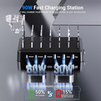 Catlyn Charging Station for Multiple Devices, 6-Port 90W Fast Charger Stations with 8 Mixed Charger Cables Organizer Dock,Compatible for Cell Phone