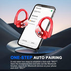 Ltinist Wireless Earbud, Bluetooh 5.4 Headphones Pure Bass Sound with Earhooks, 75H Battery in-Ear Sport Earbud with Dual-LED Display, IP7 Waterproof Earphones Built-in Microphone for Running, Red