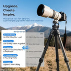 SIRUI Professional Travel Carbon Fiber Tripod 20kg/44lbs Load, Max Tube Dia 29.44mm, Max 128cm/50.4" Height with 43mm Low-Profile Ball Head for DSLR/Mirrorless/Video (AM-284S+G1)