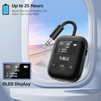 Airplane Bluetooth 5.3 Transmitter for All Headphones - Bluetooth Adapter for TV - Dual Connection - aptX Low Latency - Flying Travel,Long Flight Essentials - Wireless Audio Aux for MP3,Game,PC-Black