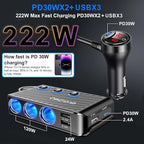 Cigarette Lighter Adapter, 222W 3 Socket Car Cigarette Lighter Plug USB Charger Multi Port 12V Car Plug Outlet Splitter with LED Voltage Display Independent Switches