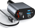 Retractable Car Charger，4 in1 Fast Car Phone Charger with Dual Retractable Cables and 2 Charging Ports (Dual Lightning Retractable Cords)