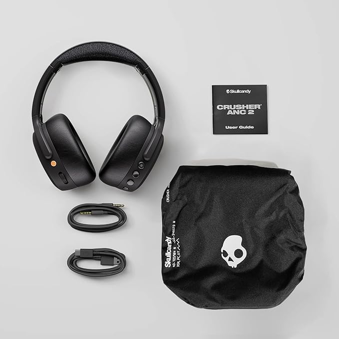 Skullcandy Crusher ANC 2 Wireless Over-Ear Bluetooth Headphones with Multi-Sensory Bass, Active Noise Cancelling, Up to 60 Hours Battery, Microphone for iPhone Android - Plasma