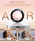 GolbinBox Camera Lens Protector for iPhone 16 Pro Max/16 Pro, 1:1 Invisible Fit, 9H Tempered Glass Ultra HD Metal Individual Camera Cover Screen Protectors for Women, Case Friendly, Bling/Sliver