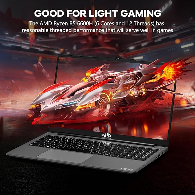 NIMO 15.6" IPS FHD-Gaming-Laptop, AMD Ryzen 5 6600H 6-Cores 660M GPU 32GB DDR5 RAM 1TB SSD(Beat i7-1165G7, Up to 4.5GHz) Computer with 100W GaN Type C Fingerprint Backlit Keyboard Win 11