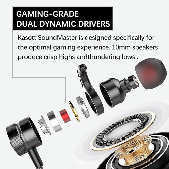 SoundMaster Pro V1 - Gaming Earphones with Dual Audio Drivers,Battle Buds,in-Line Mic with Mute and Volume Control, Compatible with Xbox Series,Xbox One,PS5,PS4,Switch,Pc with 3.5mm Aux