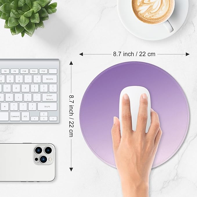 ITNRSIIET Mouse Pad Non-Slip Rubber Base Smooth Surface Stitched Edges Waterproof Durable Compatible with All Mice for Office & Gaming, Desk Accessory, Diameter 8.7 inch, Lavender Gradient
