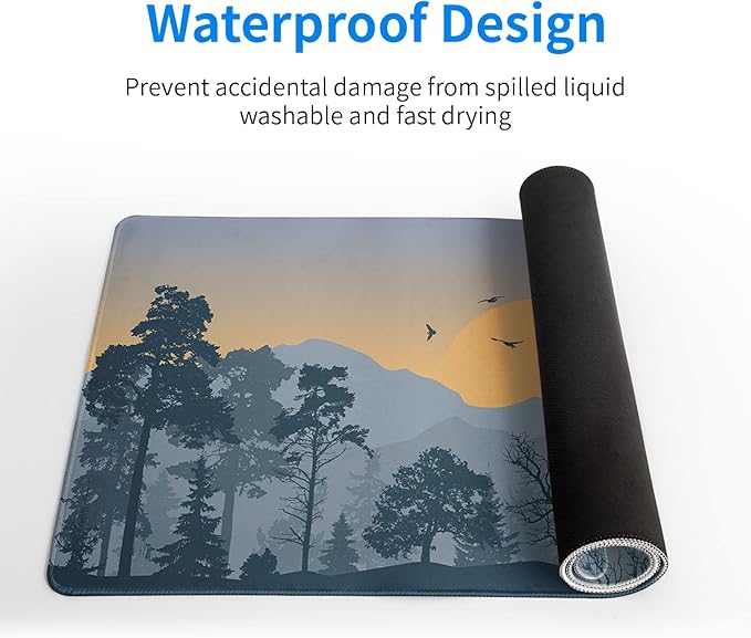 Mountain Gaming Mouse Pad 31.5x11.8 Inch Forest Large Mousepad Extended Grey Mousepad Gaming Non-Slip Rubber Base Stitched Edges Keyboard Mouse Mat Desk Pad for Office Home and Game