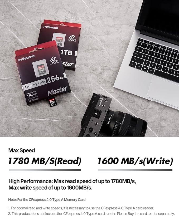 Pergear 512GB CFexpress 4.0 Type A Memory Card VPG200, Up to 1780MB/s Read Speed & 1600MB/s Write Speed for 4K 120P, 8K 30P Video Recording(Master Series), Compatible for Sony Alpha & FX Cameras