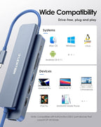 LENTION USB C Hub with 100W Charging, 4K HDMI, Dual Card Reader, USB 3.0 & 2.0 Compatible 2023-2016 MacBook Pro, New Mac Air/Surface, Chromebook, More, Stable Driver Adapter (CB-CE18,Blue)