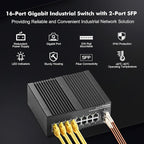 MokerLink 16 Port Gigabit Industrial DIN-Rail Ethernet Switch, 2 Gigabit SFP Ports, Unmanaged IP40 Network Switch (-40 to 185°F), with Power Supply