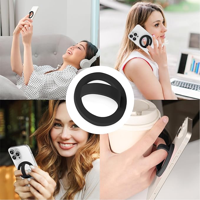 Magnetic Silicone Ring Grip Phone Holder, Loop Grip Phone Holder,Magnetic Phone Loop,Magsafe Phone Grip,Compatible with Magsafe for iPhone 16/15/14/13/12 Series (Black)