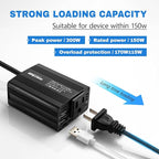 150W Car Power Inverter DC 12V to 110V AC Car Adapter for Plug Outlet with 3.1A Dual USB Car Charger for Laptop Computer-Black