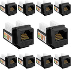 Cmple - 10 Pack Cat6 Keystone Jack Insert Punch Down RJ45 Connectors RJ45 90 Degree Female for Wall Plates, Patch Panels, Patch Cables, Ethernet Cables - Black
