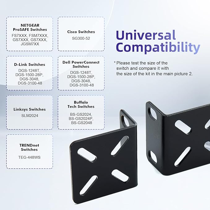 Rack Mount Kit for 17.3 inch Switches, Adjustable Rack Ears for Buffalo Tech, Cisco, NETGEAR,Dell, D-Link, Linksys and TRENDnet Products, Adjustable Hole Distance 14-29mm