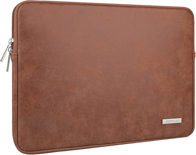 RAINYEAR 15 Inch Laptop Sleeve PU Suede Leather Case Padded Cover Water Resistant Carrying Computer Bag Compatible with 15.4 MacBook Pro/Air, Surface Laptop 3/4 15", New XPS 15 Touch(Brown)