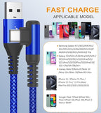 sweguard USB C Cable Right Angle [3Pack, 10FT+6.6FT+3.3FT], USB Type C iPhone 15 Charger Cable Nylon Braided Cord for iPhone 16 15 Pro Max Plus, Samsung Galaxy S25 S24 S23 S22 S21 S10 Note 20 10,Moto