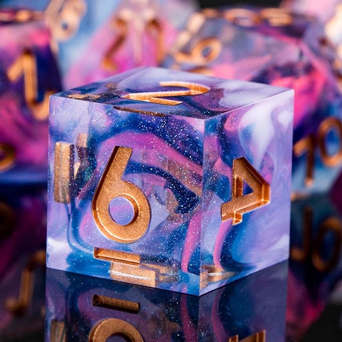 ARUOHHA Sharp Edges Dice Set DND Resin Lightning Dice with Box, Blue Purple Polyhedral Dragons Dice RPG Role Playing Games, Dungeons D and D Dice Set D20 D12 D10 D8 D6 D4
