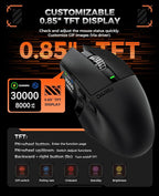 DAREU A980PROMAX Wireless Gaming Mouse-4K/8K Polling-30K DPI Optical Sensor-0.85' TFT Color Display-Magnesium Alloy Buttons-2.4G Wireless/BT/USB Connectivity-Nano Receiver Included