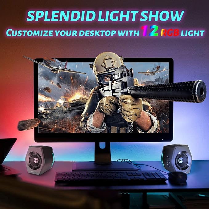 Edifier G2000 32W PC Gaming Computer Speakers for Laptop Mac Desktop Computer Woofer Speakers Bluetooth USB 3.5mm AUX Inputs RGB Lights Multimedia Speakers Black