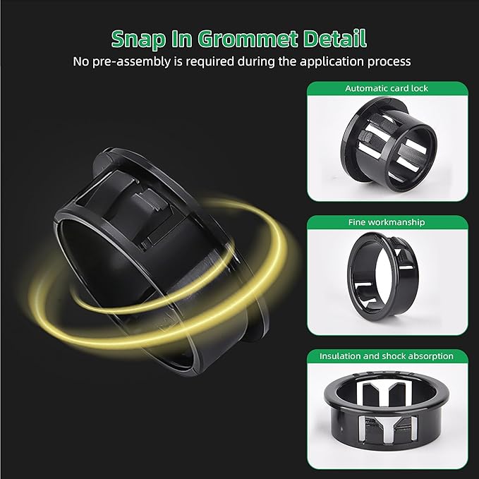 1-1/8"(28mm) Black Snap-in Knockout Insulating Bushing Grommets, Plastic Cable Hole Grommet for Wiring, Round Nylon Snap in Locking Electrical Wire Cord Hose, Tubing Bushings Grommets, 20pcs