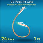 Rapink Patch Cables Cat6/ Cat6a 1ft (24 Pack) Slim, Cat6a Ethernet Patch Cable 10G Support, Snagless Cat 6 Patch Cable for Patch Panel to Switch, Flexiable Cat6 Ethernet Cable Orange