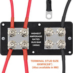 Heavy Duty 400A 12-48V Tin-Plated Copper Block Bus Bar 8xM10(3/8") Studs Independent Modular Positive Negative Ground Battery Junction Block Buss Bar for Solar System Marine Truck Boat