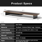 Walnut Dual‑Tier Monitor Stand for Modern Desk Setup – Minimalist Wooden Riser Shelf for Dual Monitors, Laptops, Home Office Aesthetic (Dark Walnut, Large)