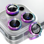Choiche Compatible for iPhone 16 Pro/iPhone 16 Pro Max Camera Lens Protector Bling, 9H Tempered Glass Camera Cover Screen Protector Metal Ring Decoration Accessories (Glitter-Colorful)