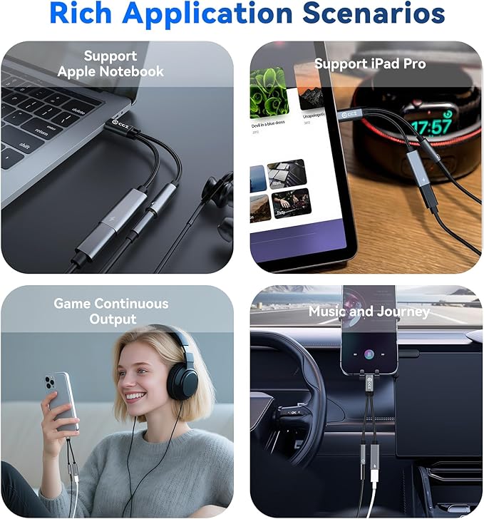 USB C Splitter for KZ ZS10 PRO, CCZ CA01 USB C to 3.5mm Audio Headphone and Charger Adapter, Type C Headphone Splitter 1 in 2 Out, IEM Cable DAC Dongle for Samsung Galaxy S25/S24/S23/S22 (USBC-3.5MM)