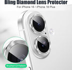 AGVEE 3+3 6 Pack for iPhone 16 6.1" / 16 Plus 6.7" Camera Lens Cover Protector, Bling Glitter & CD-Textured Metal Ring 9H Tempered HD Glass Camera Cover Protector Film, Glitter-Silver
