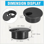 1-1/2" Black Desk Grommet, JTemgle Plastic Cable Hole Cover Computer Table Cord Wire Organizer Caps Desktop Cord Management for Home Office TV Stands Tabletops, 2 Pieces