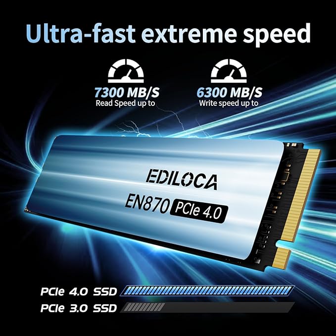 4TB SSD NVMe M.2 2280 PCIe Gen4 x4 Internal Solid State Drive - Up to 7300MB/s, 4TB SSD PS5 Dynamic SLC Cache, PS5 Compatible for Gaming PC Laptop(EN870)