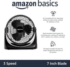 Amazon Basics Air Circulator Fan, Desk Fan for Bedroom, Home and Office, With 90-Degree Tilt Head, 3 Speed Settings, Lightweight (3 LBS), 35 Watts, Black, 11.1"W x 6.3"D x 10.9"H